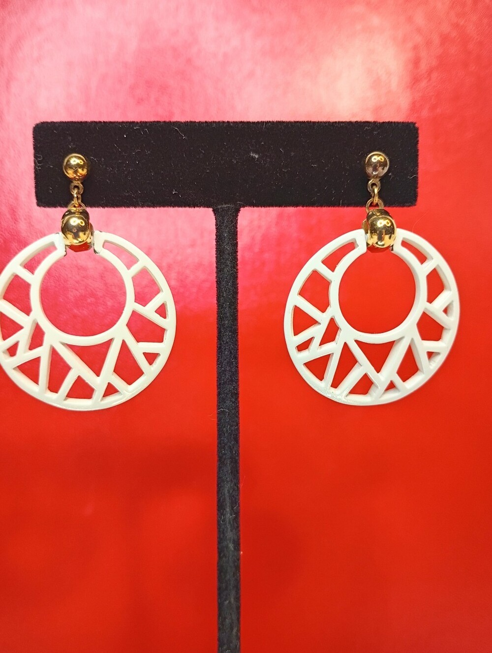 Gold & White Geometric Hoop Drop Earrings - Women Jewelry